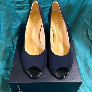 Bruno Magli Navy Blue Peep Toe Heels listed Size 9, runs small. True to size 7,5